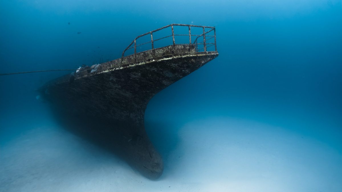 Es más largo que la Torre Inclinada de Pisa, pesa 499 toneladas y se encuentra a 24 metros bajo la superficie, donde los tiburones patrullan las aguas tropicales del Noonu Atoll