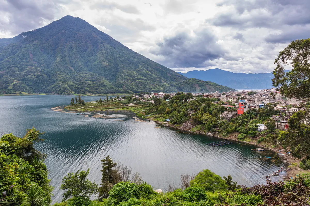 Lake Atitlán and the spectacular Volcán de Atitlán behind